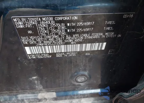 2018 Toyota Rav4 Le z USA, uszkodzony, nr VIN JTMBFREV5JJ733057